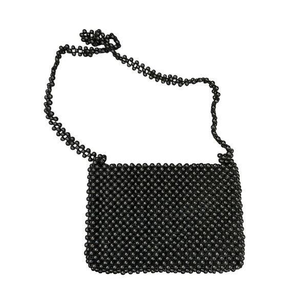 Vintage Gaymode Women's Black Wooden Beaded Shoulder Straps Handbag - Picture 1 of 7